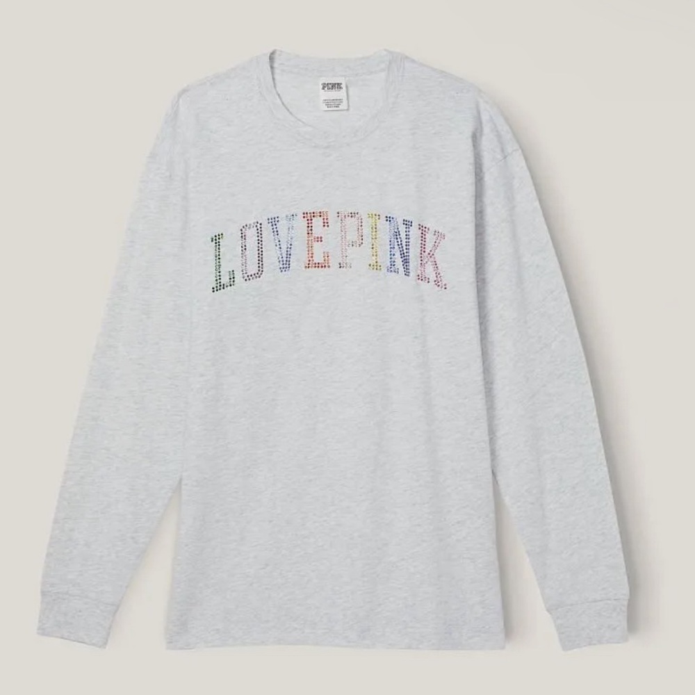 NWT VS Pink - long sleeve campus tee - rainbow sequin - XL